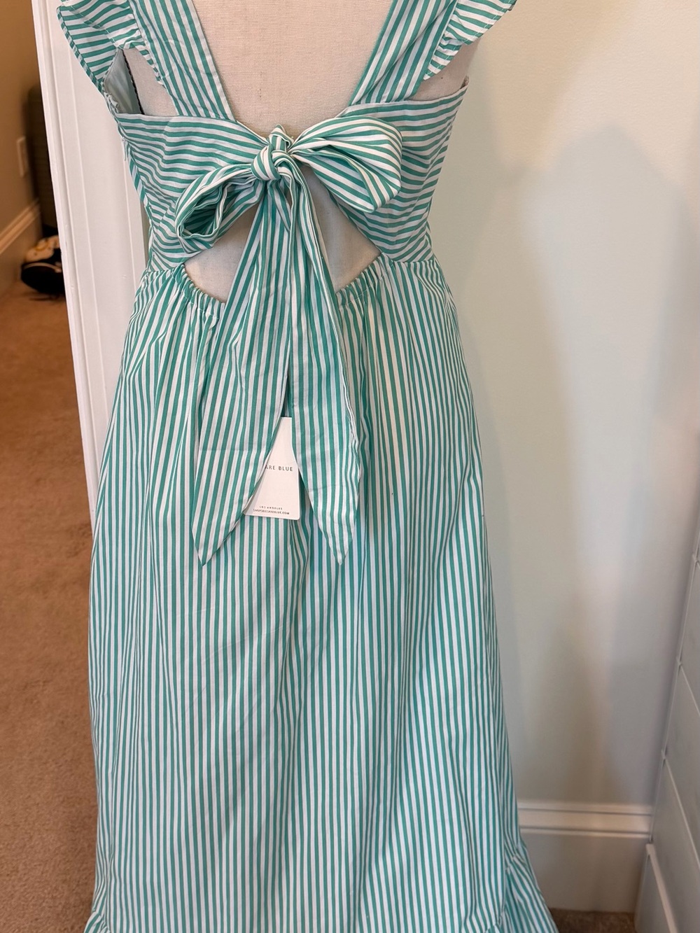 Skies Are Blue Aqua & White Striped V-Neck Maxi Dress - Picture 2 of 3